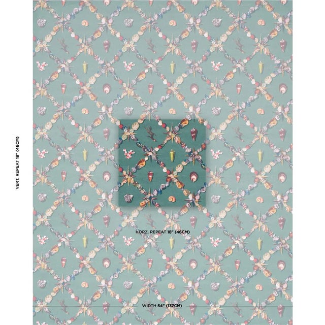 An artful collage of shells and marine curiosities, Grotto Treillage in multi-on-teal is a playful take on a traditional...