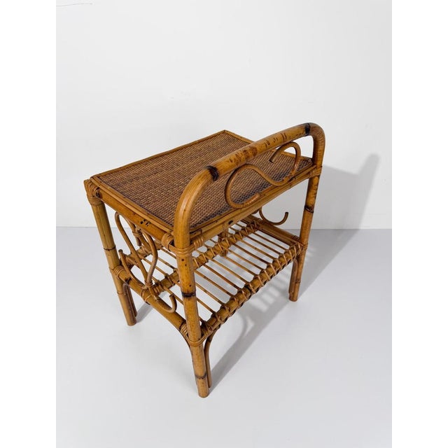 Gold Mid-Century Modern Italian Riviera Style Cane, Bamboo and Rattan Bedside Table, 1960s For Sale - Image 8 of 18