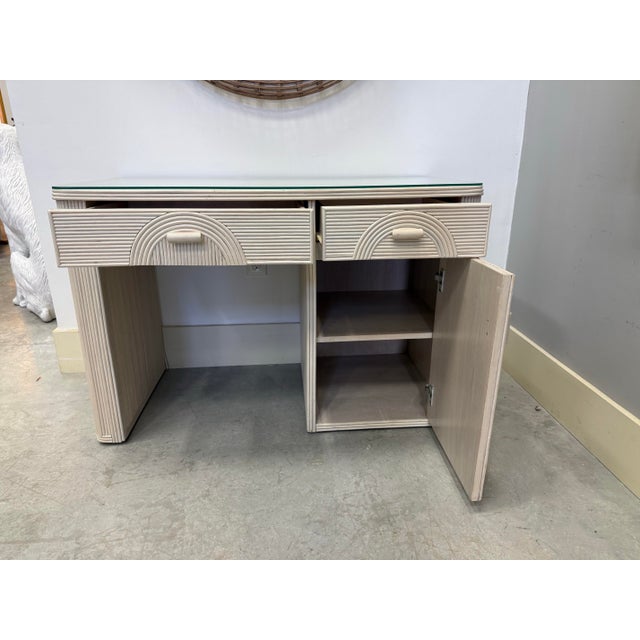 Vintage Coastal Gabriella Crespi - Style Pencil Reed Rattan Writing Desk For Sale In Miami - Image 6 of 9
