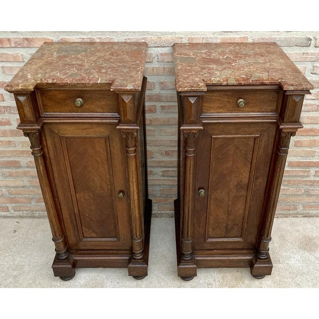 Antique Louis XVI Nightstands with Red Marble Top, 1890s, Set of 2 For Sale - Image 11 of 18