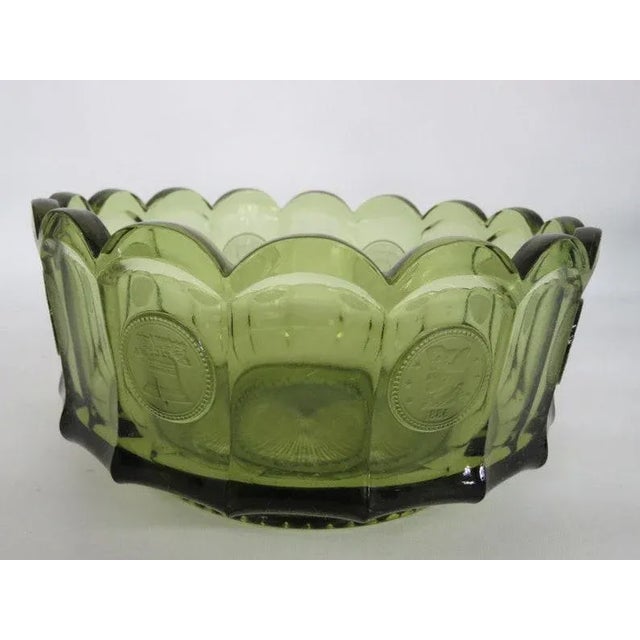 Late 20th Century Fostoria Coin Glass Green Liberty Bell Scalloped Bowl Dish For Sale - Image 5 of 11