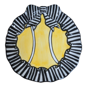 Vintage Grandmillenial Tennis Ball With Black and White Stripe Bow Decorative Plate