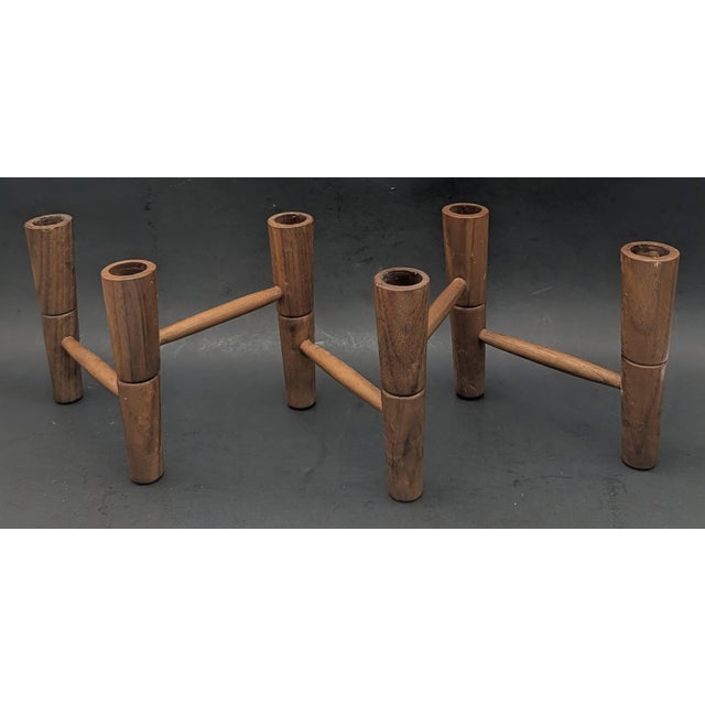 Finn Juhl 1960s Danish Teak Wood Candelabra For Sale - Image 4 of 10
