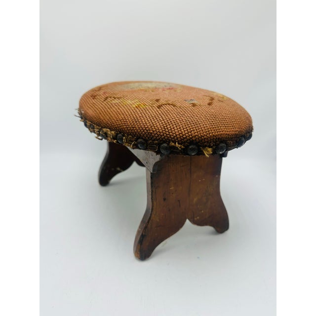 Antique Needlepoint Footstool For Sale - Image 4 of 5