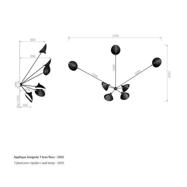 Mid-Century Modern Black Seven Fixed Arms Spider Wall Ceiling Lamp from Serge Mouille For Sale - Image 9 of 11