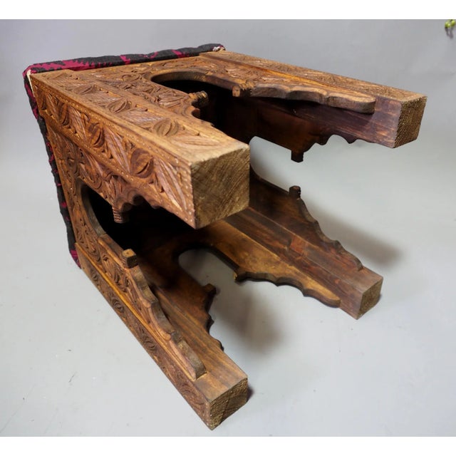 Vintage Hand-Carved Wooden Stoll Chair, Afghanistan For Sale - Image 3 of 12