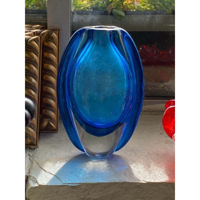 Mid 20th Century Vintage Mid Century Blue Art Glass Vase For Sale - Image 5 of 7