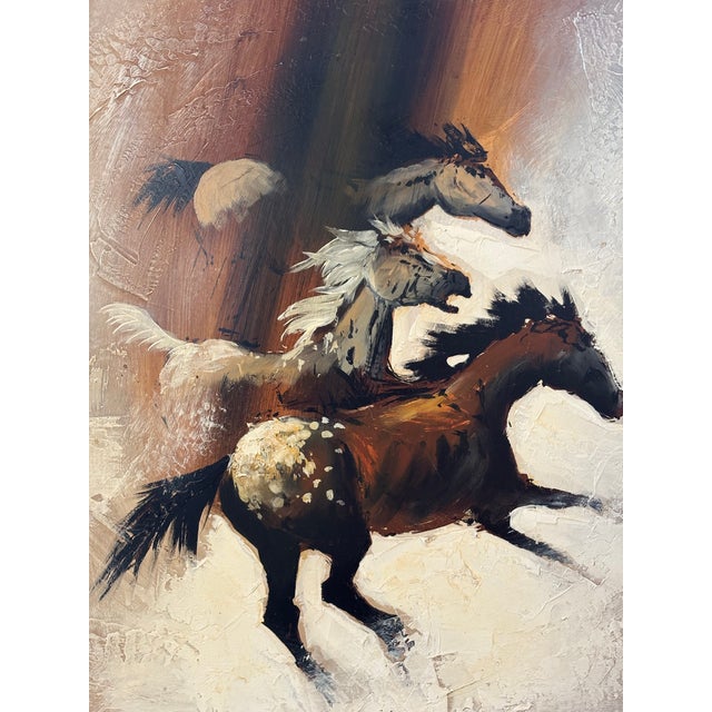 Vintage Expressionist Running Horses Oil Painting in Custom Frame For Sale - Image 4 of 9