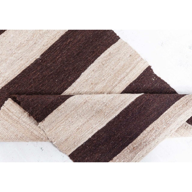 Tribal Doris Leslie Blau Vintage Striped Ivory And Charcoal Hand-Knotted Wool Runner For Sale - Image 3 of 7