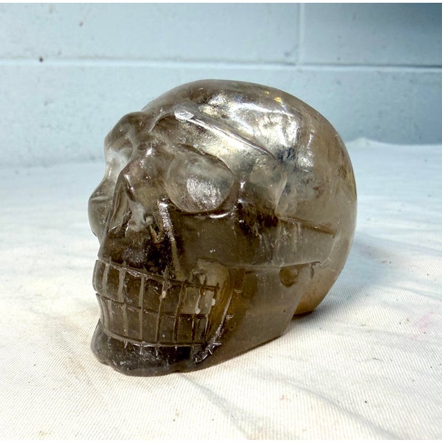 1940s Hand Carved Rock Crystal Hard Stone Skeleton Skull Sculpture Statue For Sale In New York - Image 6 of 12