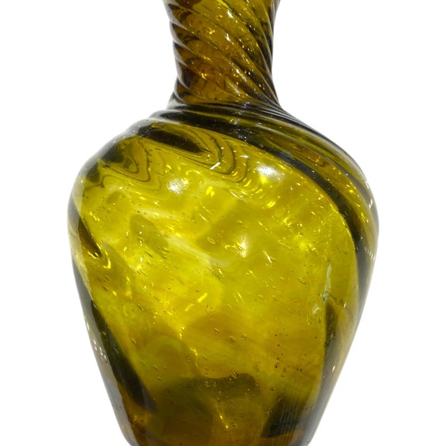 Antique 19th Century Zanesville Handblown Glass Vase, Amber Swirl With Ribbed Detail For Sale - Image 10 of 11