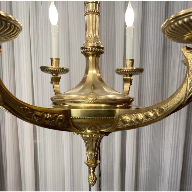 Art Deco Large French Art Deco Bronze d'Ore Chandelier Attributed to Sue Et Mare, Parisian For Sale - Image 3 of 15