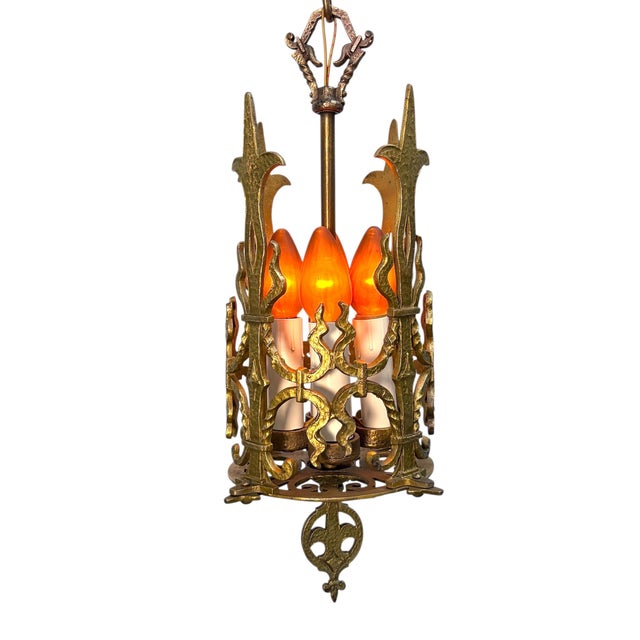 Metal 1920s Spanish Revival Foyer or Hallway Light With Original Gold Brass Finish #2615 For Sale - Image 7 of 18
