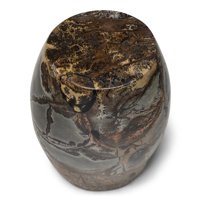 "Plum Branches" Painting Stone Drum Table For Sale - Image 4 of 5