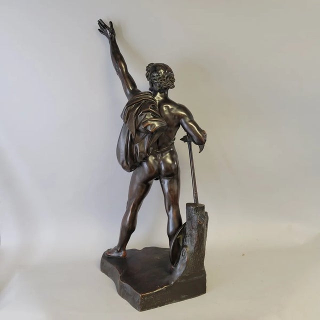Mid 19th Century Victorian Elkington & Co. 32" Bronze Warrior King Statue Sculpture, C. 1860–1880 For Sale - Image 5 of 18