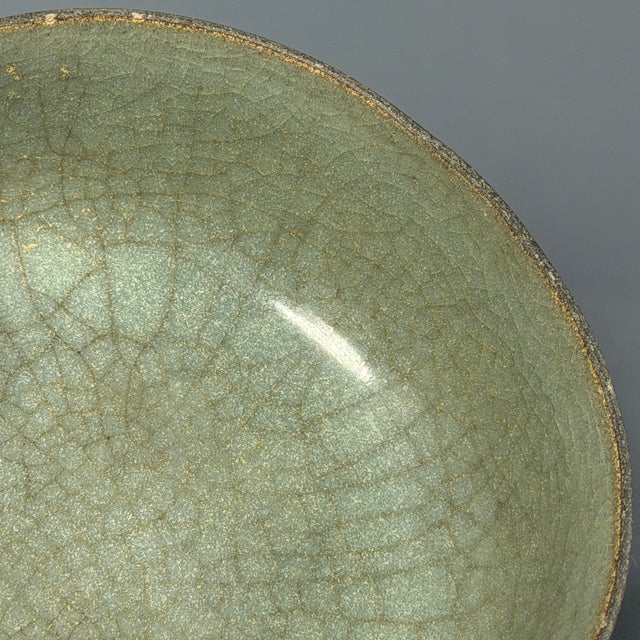 Antique Chinese Longquan Celadon Crackle Glaze Handled Cup For Sale - Image 4 of 9