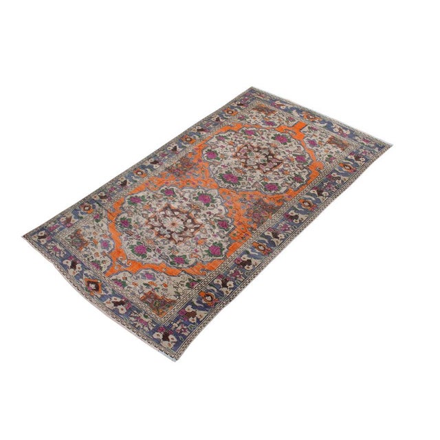 Shabby Chic Shabby Chic 1990's Vintage Orange/Blue Wool Rug - 4'9'' X 9'11'' For Sale - Image 3 of 10