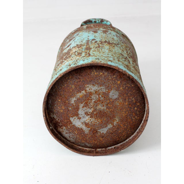 Antique Turquoise Painted Metal Milk Can For Sale - Image 16 of 18