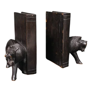 1900's Pair of Antique Carved Lion Bookends