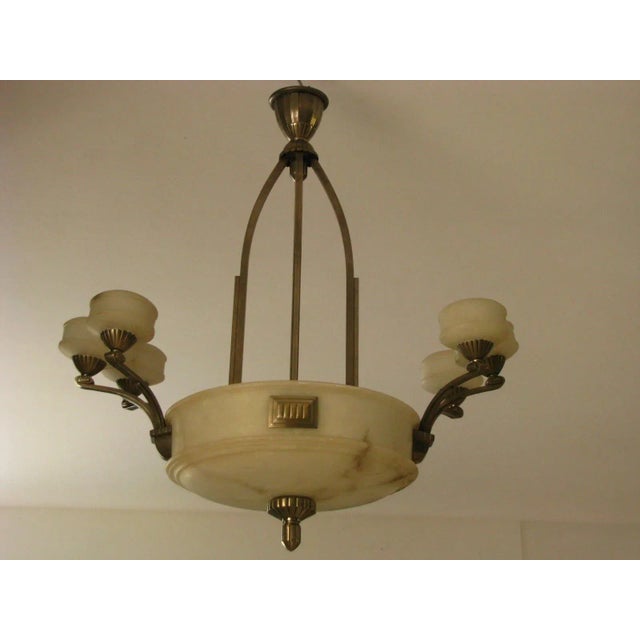 French Art Deco Alabaster Chandelier, 1925 For Sale - Image 9 of 15