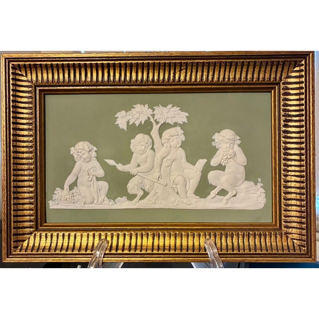 Late 18th Century Antique 18th Century Wedgwood Sage Green Jasperware Wall Plaque of Faun-Like Putto Circa 1790 For Sale - Image 5 of 13