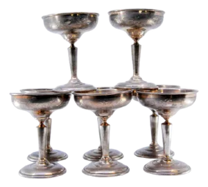 Silver Champagne Glasses with Engraved Plant Motifs, Set of 6