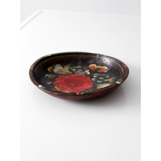 Wood Vintage 1950s Hand-Painted Floral Wooden Bowl For Sale - Image 7 of 18