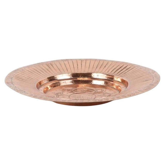 Copper Antique Hand-Hammered Copper Tray, Geometric Design, India, 1940s For Sale - Image 8 of 11