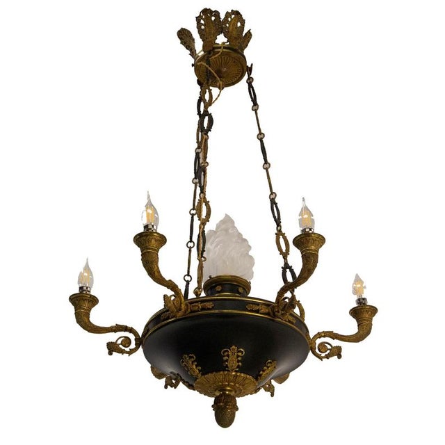 Black French Empire Style Lustre Bronze and Glass Chandelier, 1890 For Sale - Image 8 of 17