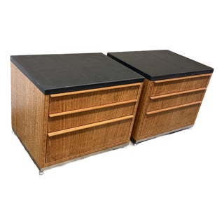 Eucalyptus Wood + Stone Top Nightstands, Pair For Sale