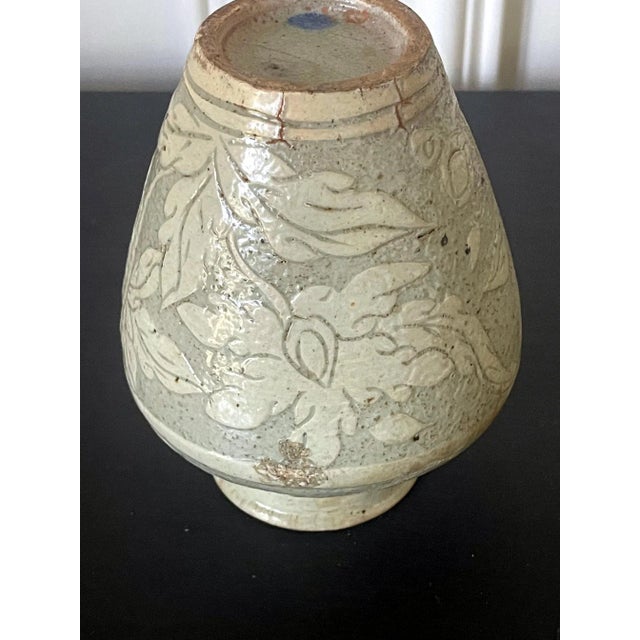 Antique Korean Buncheong Incised Design Ceramic Vase For Sale - Image 11 of 13