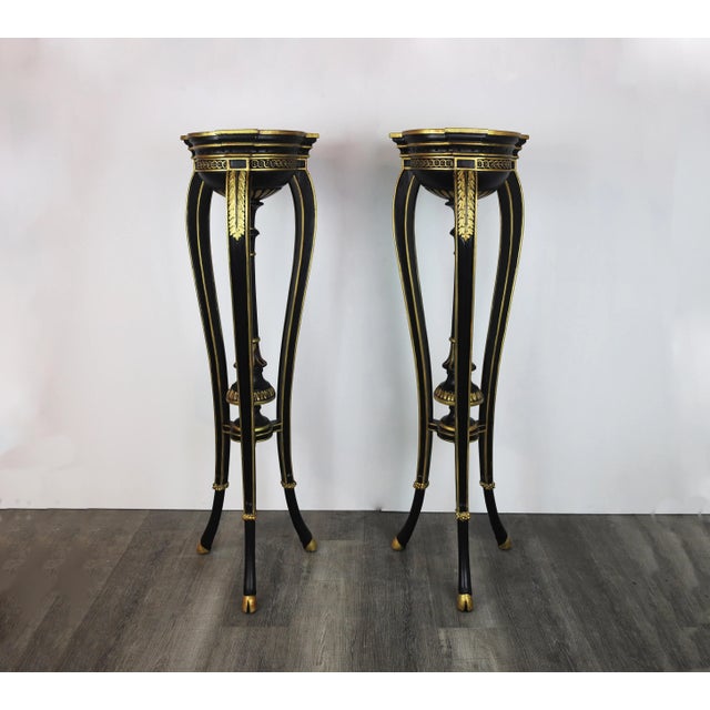 A Pair English Engraved Gilt Wood Top Round Flower Pot Stand Table For Sale - Image 10 of 10