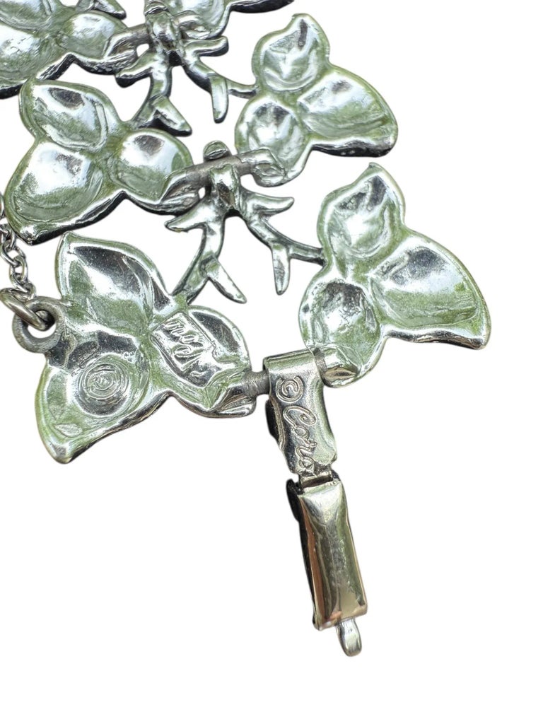 1950s Vintage Coro Silvertone Textured Leaf Link Wide Bracelet 