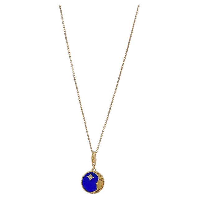 Contemporary Diamond Lunar Moon Celestial Star Sky Gold Blue Lapis Lazuli Medallion Pendant For Sale - Image 3 of 18