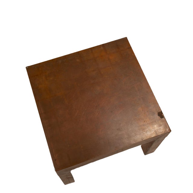 1970s Parsons Style Square Copper Cladded Low Side Accent Tables - A Pair For Sale - Image 10 of 11