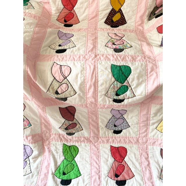 1980s Vintage 80s Sunbonnet Sue Queen Embroidered Quilt For Sale - Image 5 of 12