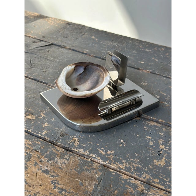 Rare Vintage Art Deco Mounted Natural Clam Shell + Chrome Cigar Tray, Circa 1930s For Sale - Image 10 of 16