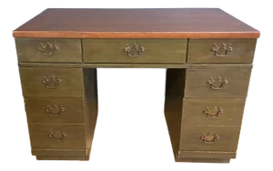 Mid-Century Bassett Green Stained Desk With 7 Drawers
