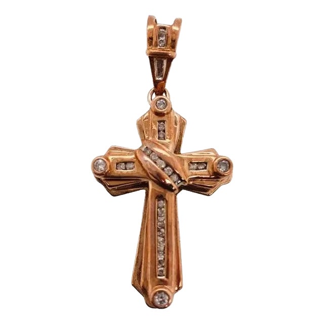 14 Karat Yellow Gold Crucifix Cross Pendant With .50 Total Diamond Weight For Sale