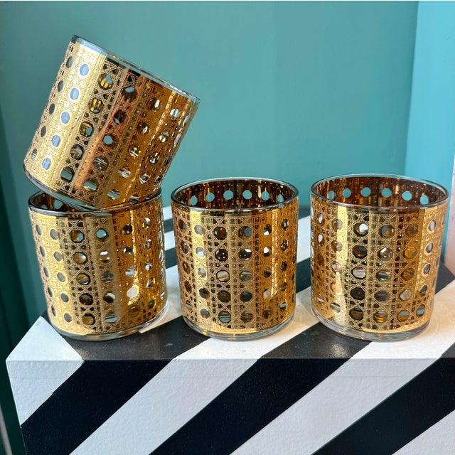 A stunning set of vintage Culver rocks glasses with 22K gold Cannella Rattan pattern on the outside. Check out our other...