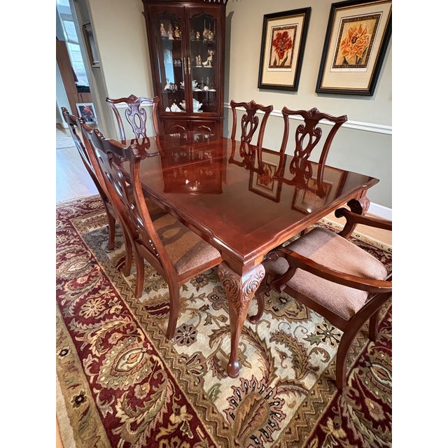 Wood Styled After Thomasville Collector's Cherry Dining Table and Chairs For Sale - Image 7 of 15