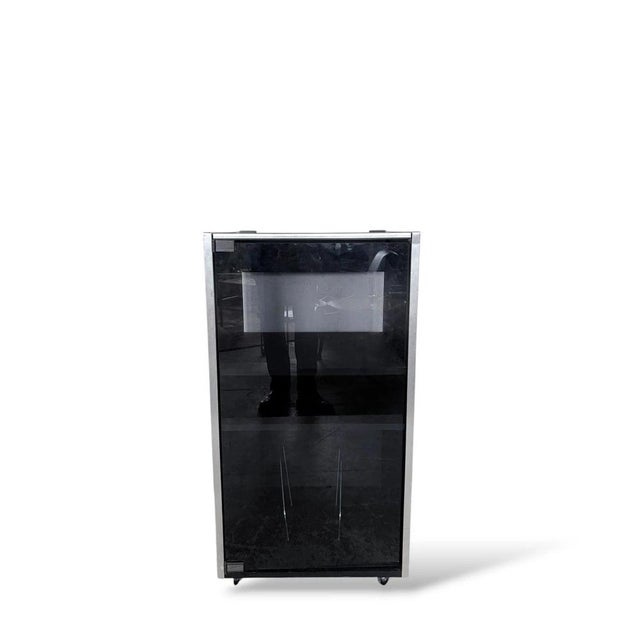 Contemporary Mid-Century Hi-Fi Cabinet in Wood Veneer with Smoked Glass Door For Sale - Image 3 of 7