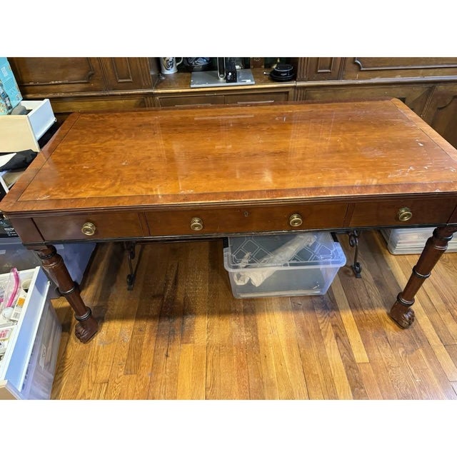 Baker Furniture Company Baker Furniture English Regency 3 Drawer Writing Desk Table Black Trim Paw Feet For Sale - Image 4 of 10