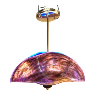 Art Glass Pendant Lamp, Blue and Mauve For Sale