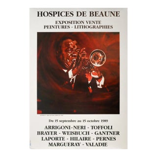 1989 French Exhibition Poster, Hospices De Beaune, Peintures - Lithographies, Arrigoni-Neri & Multiple Artists (Image of Louis Armstrong) For Sale