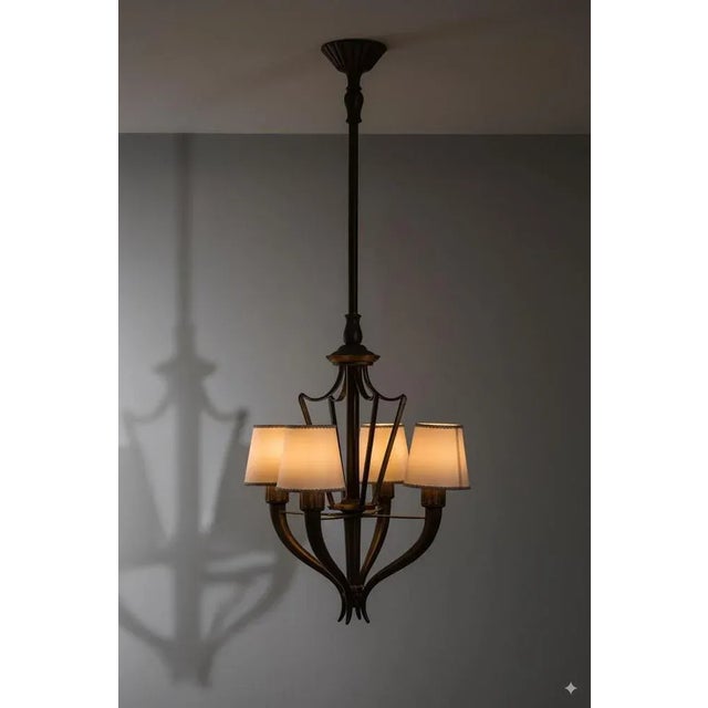 Art Deco Bronze Chandelier attributed to Emilio Lancia for Italo Carlotti, Italy, 1930s For Sale - Image 4 of 5