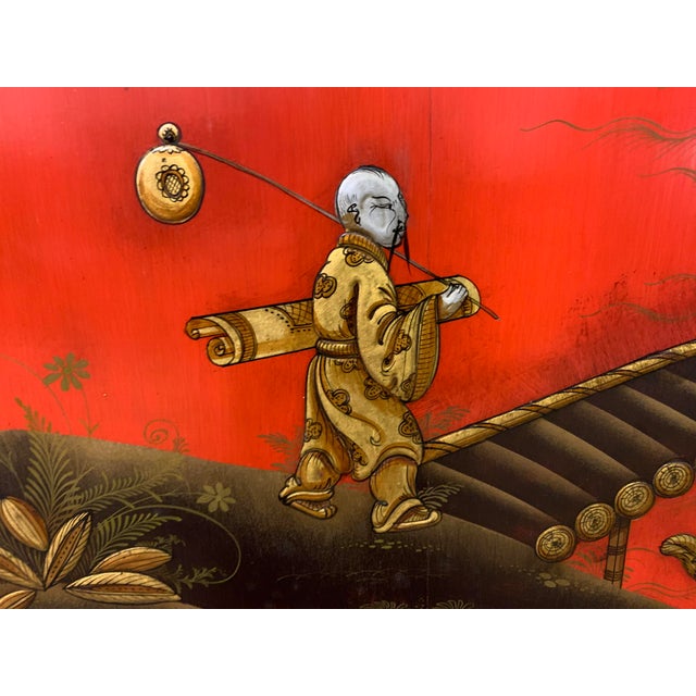 Red Lacquered Chinoiserie Cabinet on Stand, 1920 For Sale - Image 13 of 18