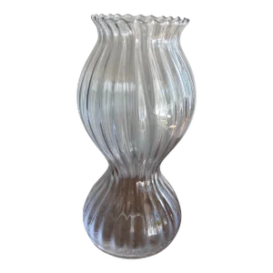 Large Fluted Ribbed Blown Glass Vase