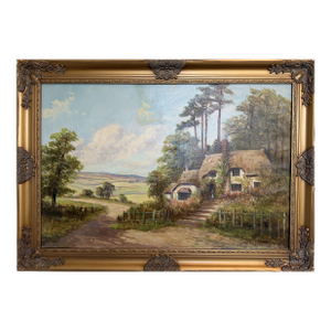 Robert Towers (British, 20c) Large Oil Painting English Cottage Landscape Framed
