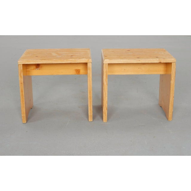 Charlotte Perriand Charlotte Perriand for Les Arcs 1600, Attributed Pair of Carved Pine Stools, 1960s For Sale - Image 4 of 13